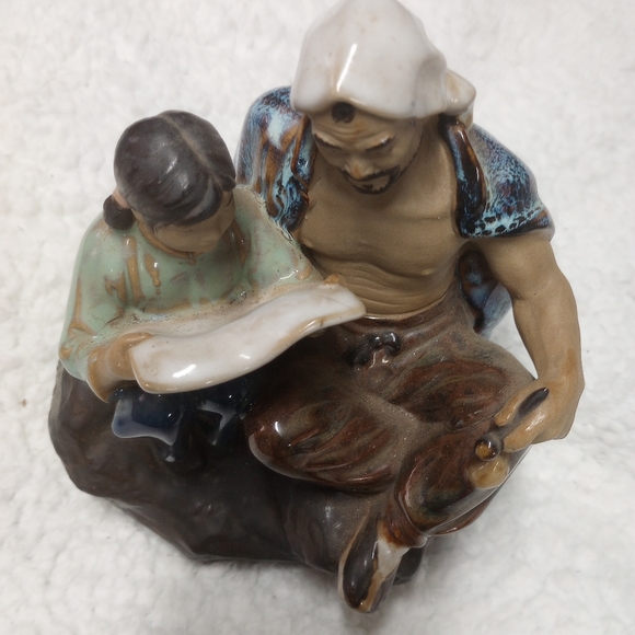Vintage Shiwan Chinese mud men figurine father and daughter - Picture 3 of 7